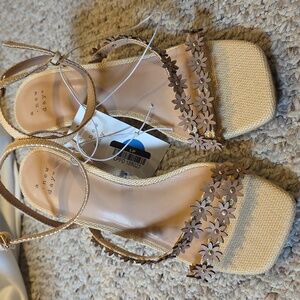 A New Day Beige Floral Ankle-Strap Sandals